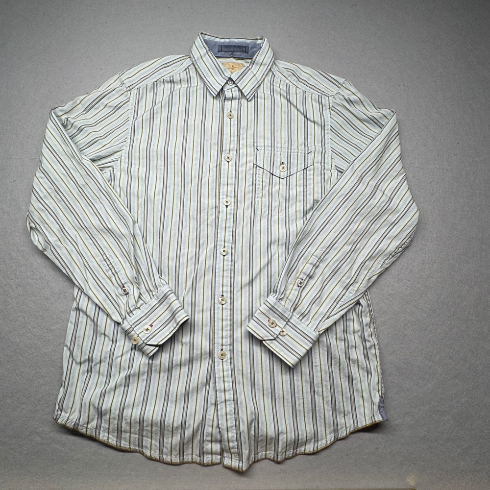 Tommy Bahama Jeans Mens Small Striped Button Down Shirt Long Sleeve Blue Gold